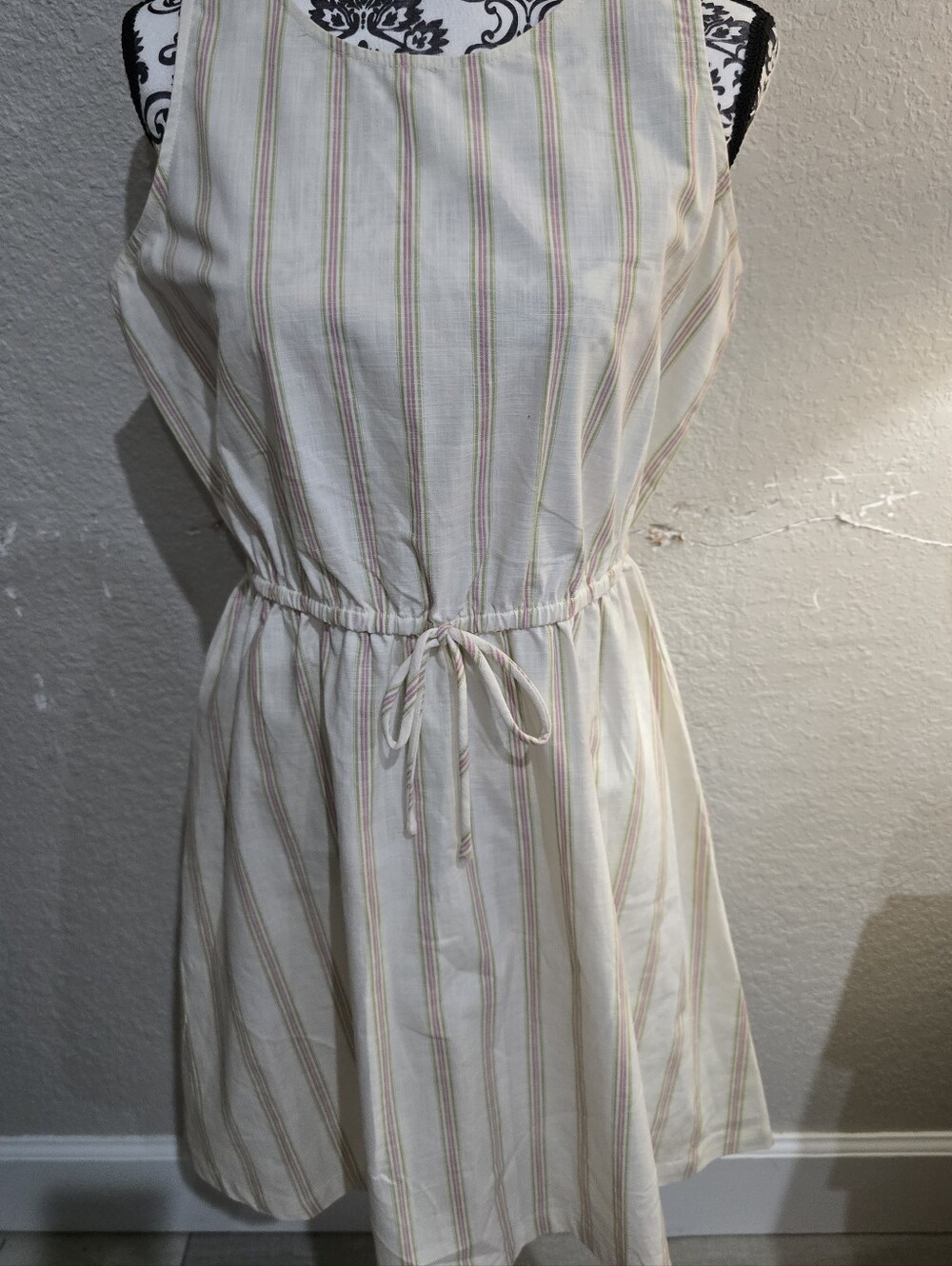 Cotton Summer Copper Key Cream Striped Tie-Waist Mini Dress